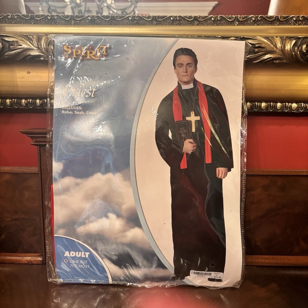 Spirit Halloween Priest Costume Adult One Size Fits Most Robe Sash Cross New